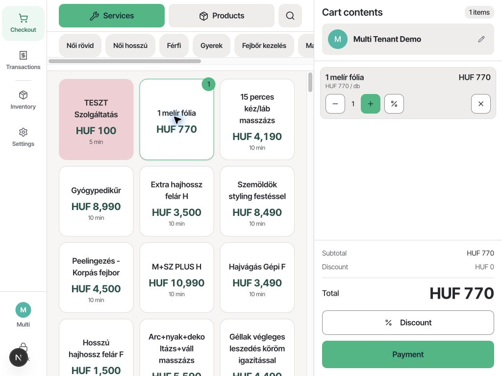 Vendro POS – product catalog and basket on the sales screen