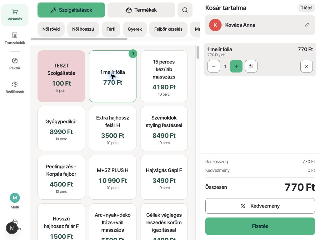 Vendro POS – termékkatalógus és kosár az értékesítési felületen
